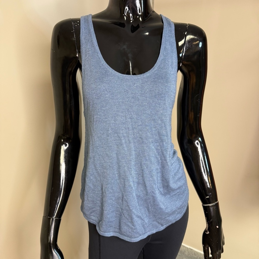 Vintage Lululemon Racerback Tank Top Heathered Blue Size 2 Retro Metal Logo